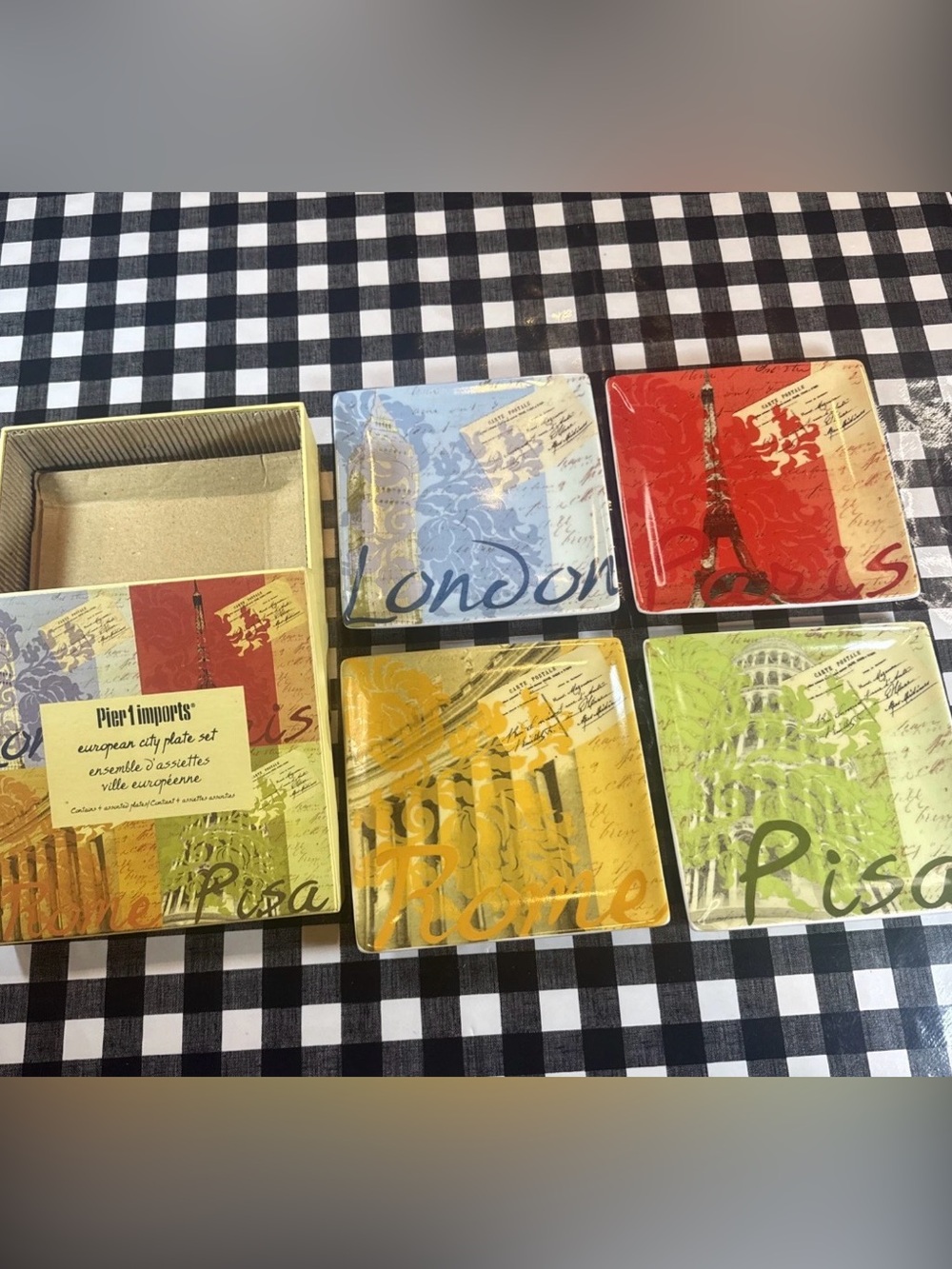 PIER 1 IMPORTS EUROPEAN CITY APPETIZER PLATE SET - IN BOX